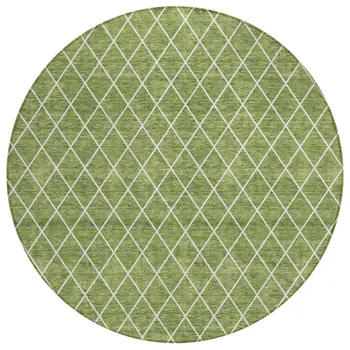 8' Green And Ivory Round Geometric Washable Indoor Outdoor Area Rug