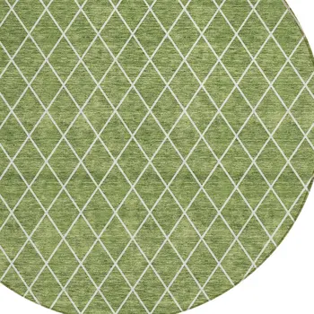 8' Green And Ivory Round Geometric Washable Indoor Outdoor Area Rug