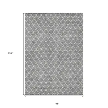 8' X 10' Gray And Ivory Geometric Washable Indoor Outdoor Area Rug
