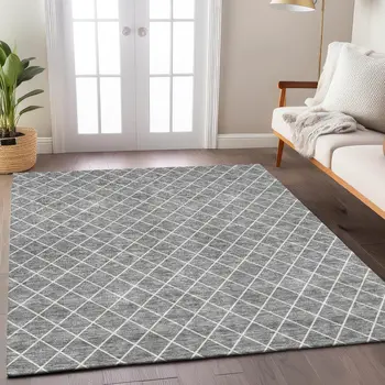 8' X 10' Gray And Ivory Geometric Washable Indoor Outdoor Area Rug