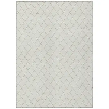 3' X 5' Ivory And Beige Geometric Washable Indoor Outdoor Area Rug