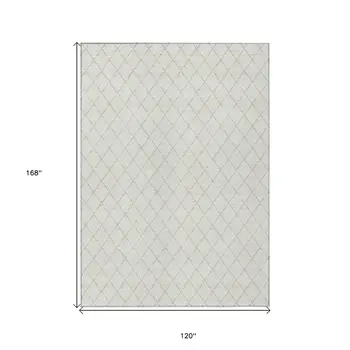 10' X 14' Ivory And Beige Geometric Washable Indoor Outdoor Area Rug
