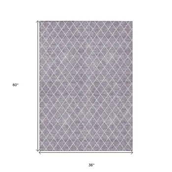 3' X 5' Lavender And Ivory Geometric Washable Indoor Outdoor Area Rug