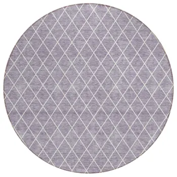 8' Lavender And Ivory Round Geometric Washable Indoor Outdoor Area Rug