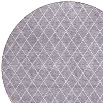 8' Lavender And Ivory Round Geometric Washable Indoor Outdoor Area Rug