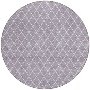 8' Lavender And Ivory Round Geometric Washable Indoor Outdoor Area Rug