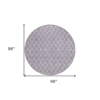 8' Lavender And Ivory Round Geometric Washable Indoor Outdoor Area Rug