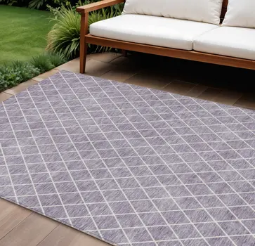 8' X 10' Lavender And Ivory Geometric Washable Indoor Outdoor Area Rug