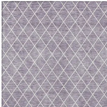 8' X 10' Lavender And Ivory Geometric Washable Indoor Outdoor Area Rug