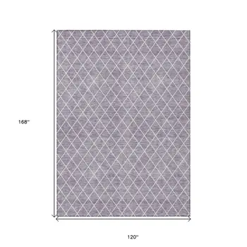 10' X 14' Lavender And Ivory Geometric Washable Indoor Outdoor Area Rug