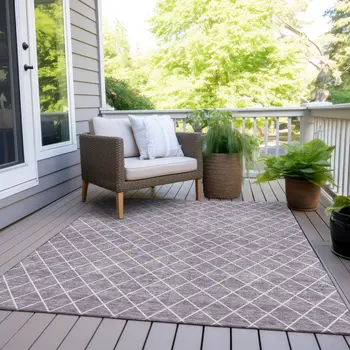 10' X 14' Lavender And Ivory Geometric Washable Indoor Outdoor Area Rug