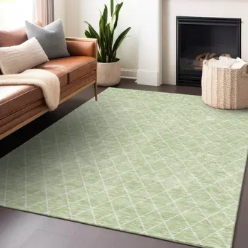 3' X 5' Mint Green And Ivory Geometric Washable Indoor Outdoor Area Rug