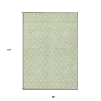 5' X 8' Mint Green And Ivory Geometric Washable Indoor Outdoor Area Rug