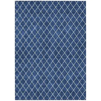 9' X 12' Navy Blue And Ivory Geometric Washable Indoor Outdoor Area Rug
