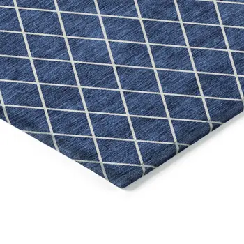 9' X 12' Navy Blue And Ivory Geometric Washable Indoor Outdoor Area Rug