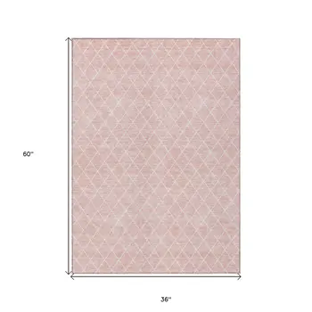 3' X 5' Pink And Gray Geometric Washable Indoor Outdoor Area Rug