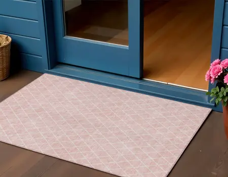 3' X 5' Pink And Gray Geometric Washable Indoor Outdoor Area Rug