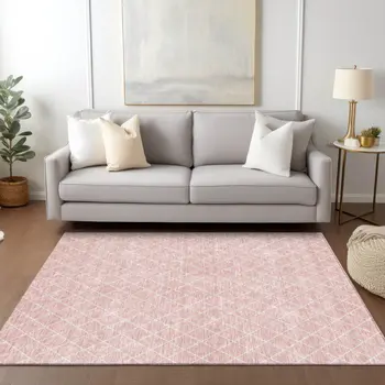 3' X 5' Pink And Gray Geometric Washable Indoor Outdoor Area Rug