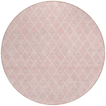 8' Pink And Gray Round Geometric Washable Indoor Outdoor Area Rug