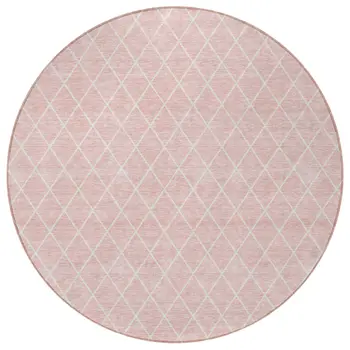 8' Pink And Gray Round Geometric Washable Indoor Outdoor Area Rug