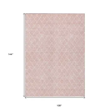 9' X 12' Pink And Gray Geometric Washable Indoor Outdoor Area Rug