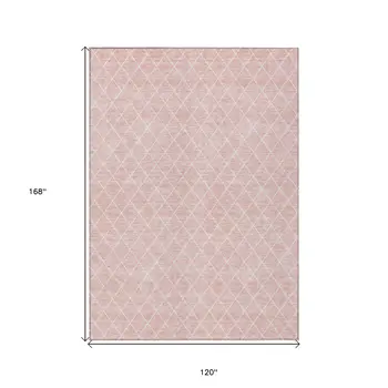 10' X 14' Pink And Gray Geometric Washable Indoor Outdoor Area Rug