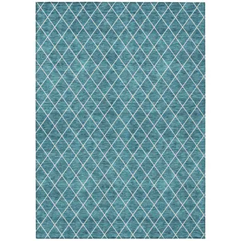 3' X 5' Teal Blue And Ivory Geometric Washable Indoor Outdoor Area Rug