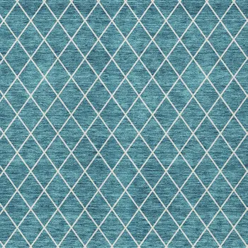 3' X 5' Teal Blue And Ivory Geometric Washable Indoor Outdoor Area Rug