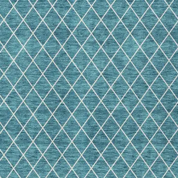 5' X 8' Teal Blue And Ivory Geometric Washable Indoor Outdoor Area Rug