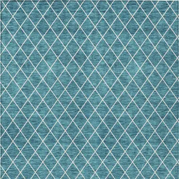 10' X 14' Teal Blue And Ivory Geometric Washable Indoor Outdoor Area Rug
