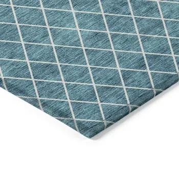 10' X 14' Teal Blue And Ivory Geometric Washable Indoor Outdoor Area Rug