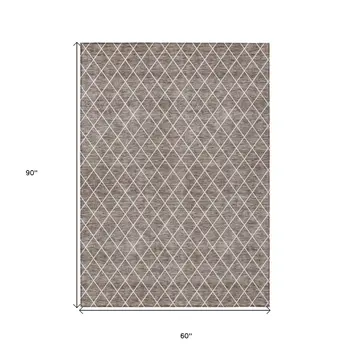 5' X 8' Taupe And Ivory Geometric Washable Indoor Outdoor Area Rug