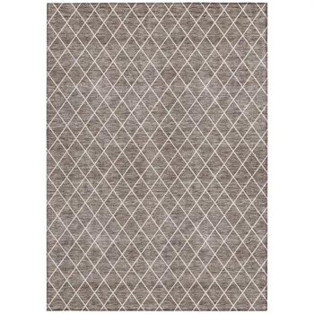 8' X 10' Taupe And Ivory Geometric Washable Indoor Outdoor Area Rug
