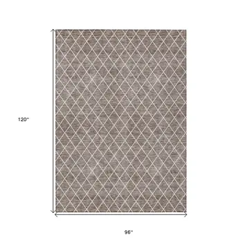 8' X 10' Taupe And Ivory Geometric Washable Indoor Outdoor Area Rug