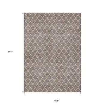9' X 12' Taupe And Ivory Geometric Washable Indoor Outdoor Area Rug