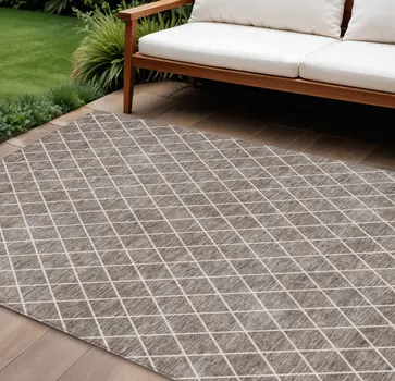 10' X 14' Taupe And Ivory Geometric Washable Indoor Outdoor Area Rug