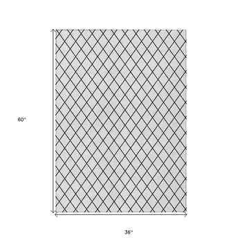 3' X 5' White And Black Geometric Washable Indoor Outdoor Area Rug