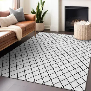 3' X 5' White And Black Geometric Washable Indoor Outdoor Area Rug