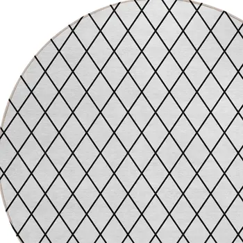 8' White And Black Round Geometric Washable Indoor Outdoor Area Rug