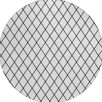 8' White And Black Round Geometric Washable Indoor Outdoor Area Rug