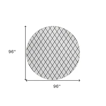 8' White And Black Round Geometric Washable Indoor Outdoor Area Rug