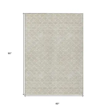 5' X 8' Beige And Ivory Geometric Washable Indoor Outdoor Area Rug
