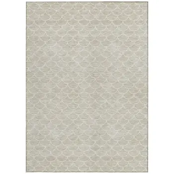 8' X 10' Beige And Ivory Geometric Washable Indoor Outdoor Area Rug