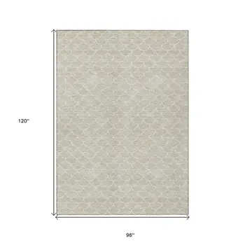 8' X 10' Beige And Ivory Geometric Washable Indoor Outdoor Area Rug