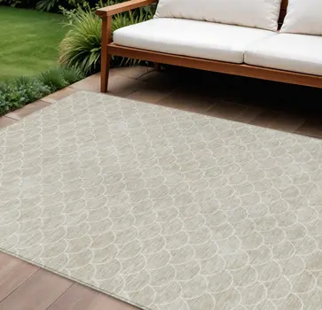 8' X 10' Beige And Ivory Geometric Washable Indoor Outdoor Area Rug