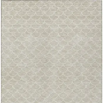 10' X 14' Beige And Ivory Geometric Washable Indoor Outdoor Area Rug