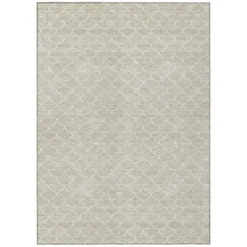 10' X 14' Beige And Ivory Geometric Washable Indoor Outdoor Area Rug