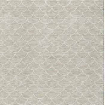 10' X 14' Beige And Ivory Geometric Washable Indoor Outdoor Area Rug