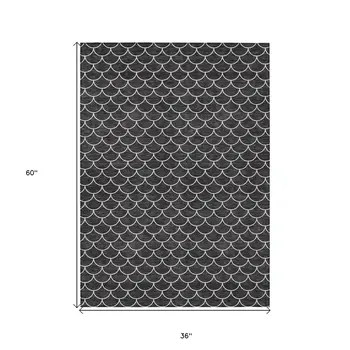 3' X 5' Black And Ivory Geometric Washable Indoor Outdoor Area Rug