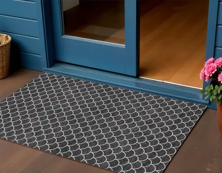 3' X 5' Black And Ivory Geometric Washable Indoor Outdoor Area Rug